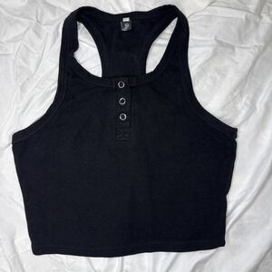 🖤 Black Ribbed Henley Crop Top | Y2K Small